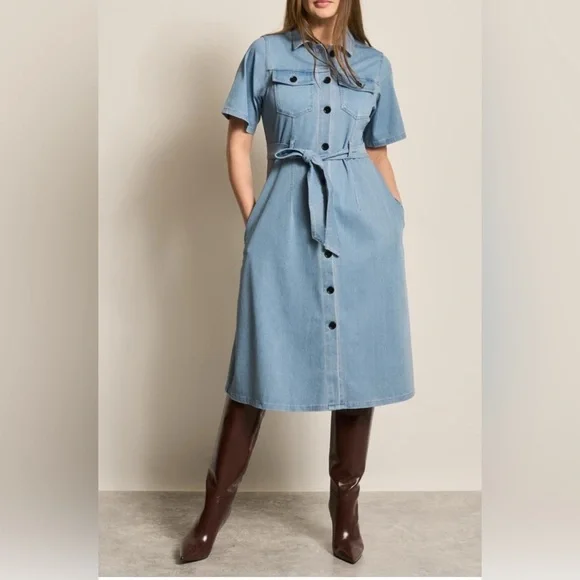 DG2 Stretch Knit Denim Shirtdress - Picture 3 of 11
